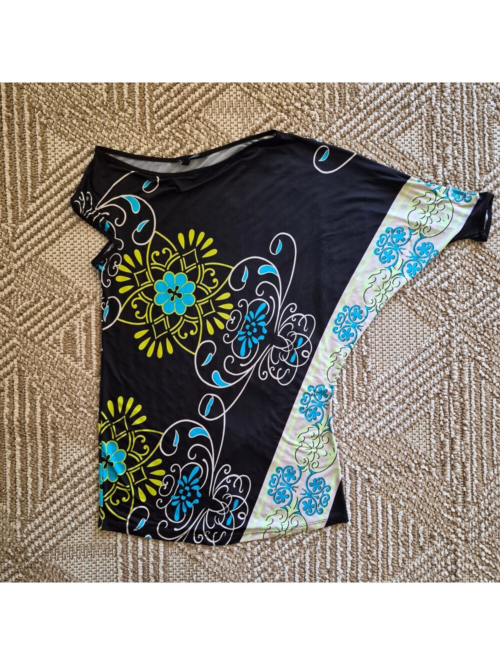 Vtg Y2K Analili Asymmetric Floral Dolman Top M/L